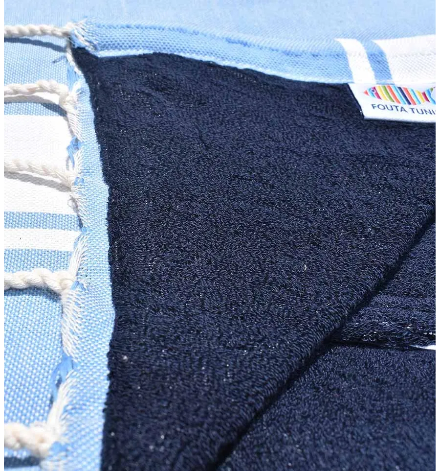 Serviette de plage doublée éponge lavande et bleu nuit Fouta Tunisia - 2