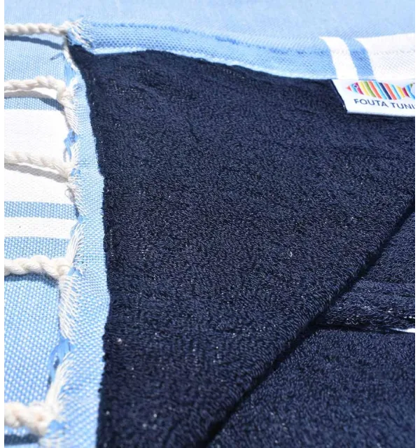 Serviette de plage doublée éponge lavande et bleu nuit Fouta Tunisia - 2