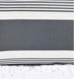 Jeté bleu foncé rayée blanc créme  - 1