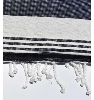 Jeté bleu foncé rayée blanc créme - 1 2