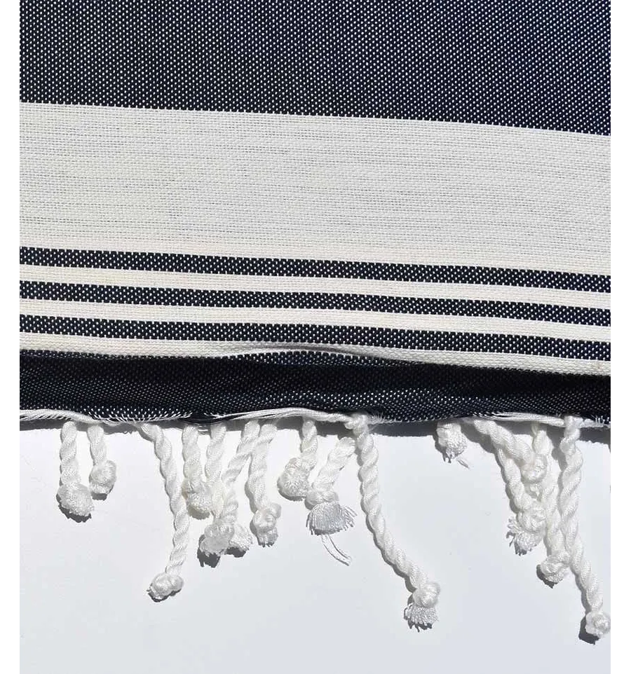 Jeté bleu foncé rayée blanc créme  - 2