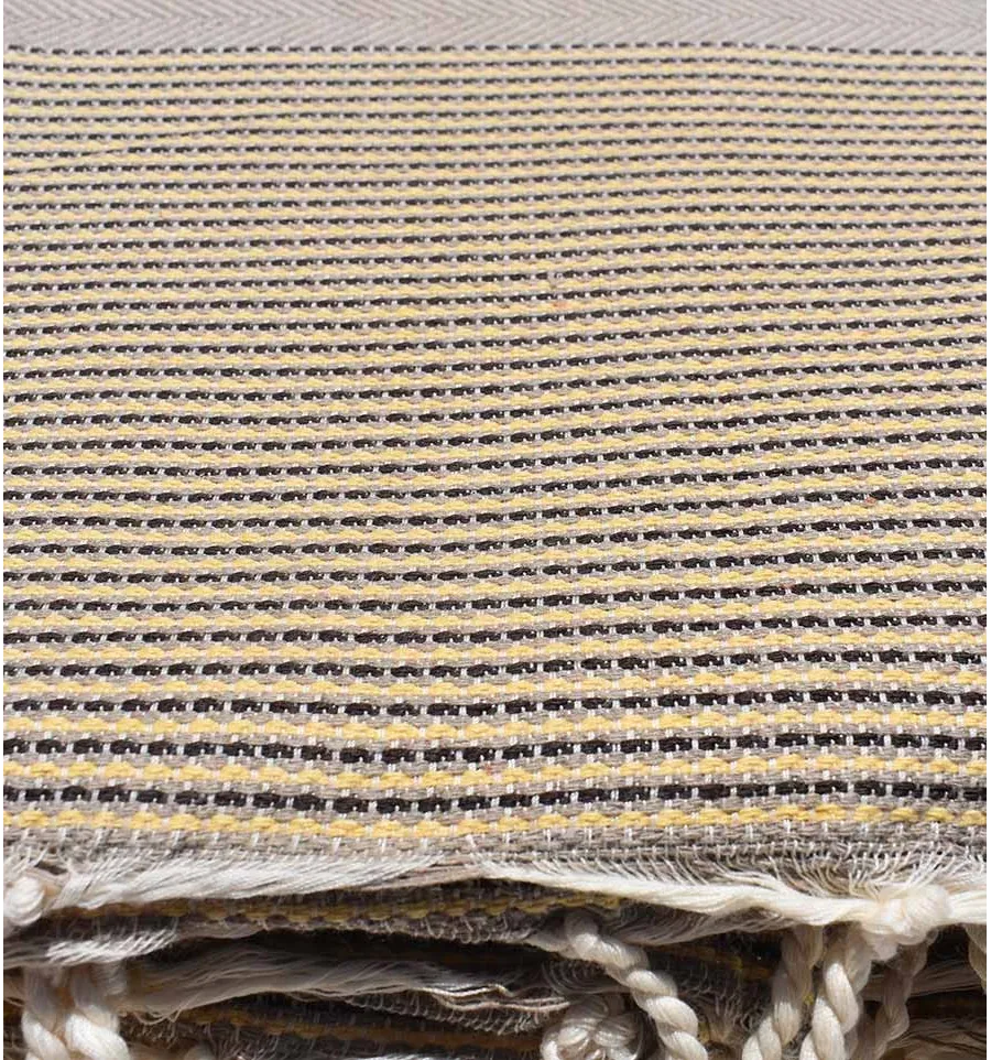 jeté beige foncé rayée jaune et marron - 3