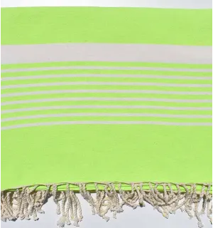 Jeté plate vert fluo avec rayures Fouta Tunisia - 1