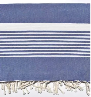 Jeté bleuet avec des rayures blanche  - 1