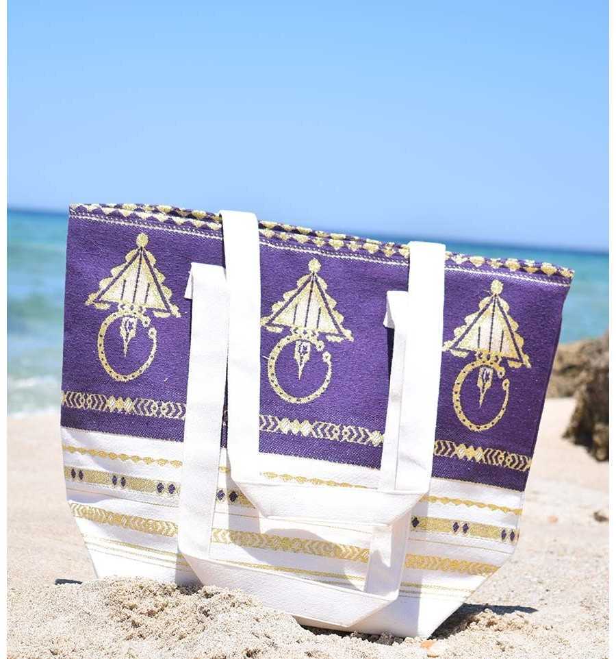 Sac de plage khlela blanc crème et violet