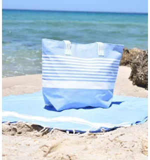 Sac de plage arthur bleu et blanc Fouta Tunisia - 2