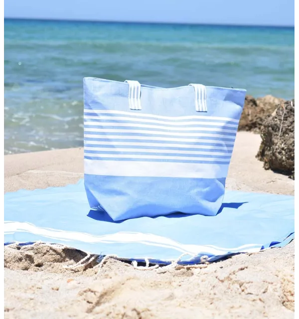 Sac de plage arthur bleu et blanc Fouta Tunisia - 2