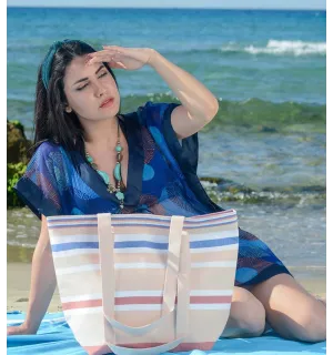 Sac de plage chair, blanc, rouge carmin et bleu Fouta Tunisia - 2