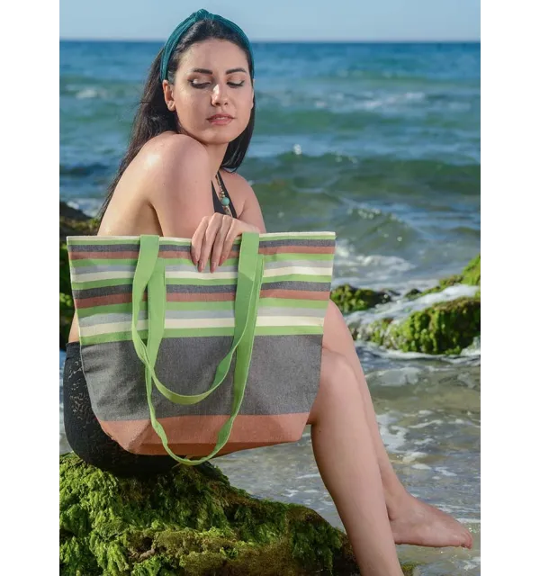 Sac senois,gris anthracite,vert amande,écru clair et gris Fouta Tunisia - 1