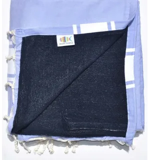 Serviette de plage doublée éponge lavande et bleu nuit Fouta Tunisia - 1