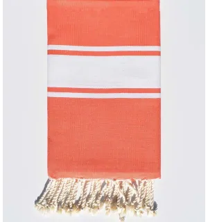 Serviette de plage Plate orange bande blanche Fouta Tunisia - 1