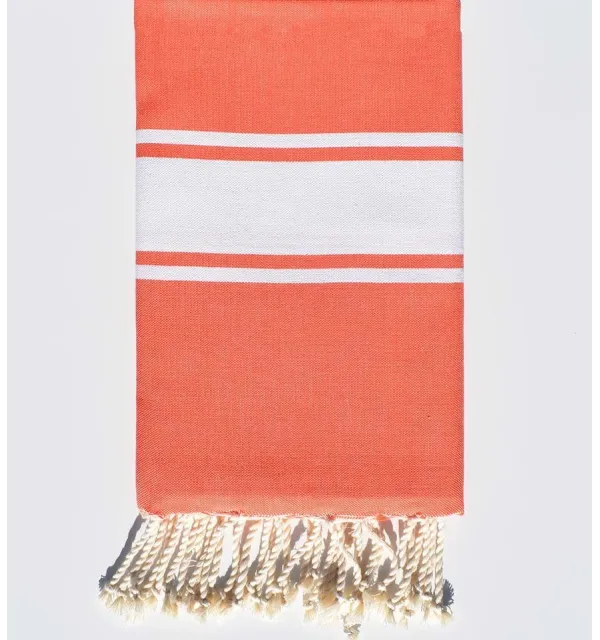 Serviette de plage Plate orange bande blanche Fouta Tunisia - 1