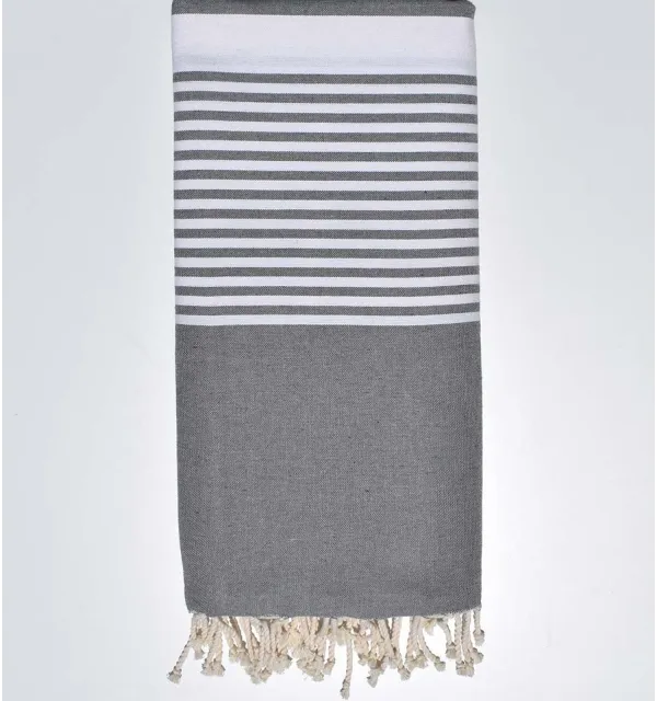 Jeté gris bis avec rayures Fouta Tunisia - 1