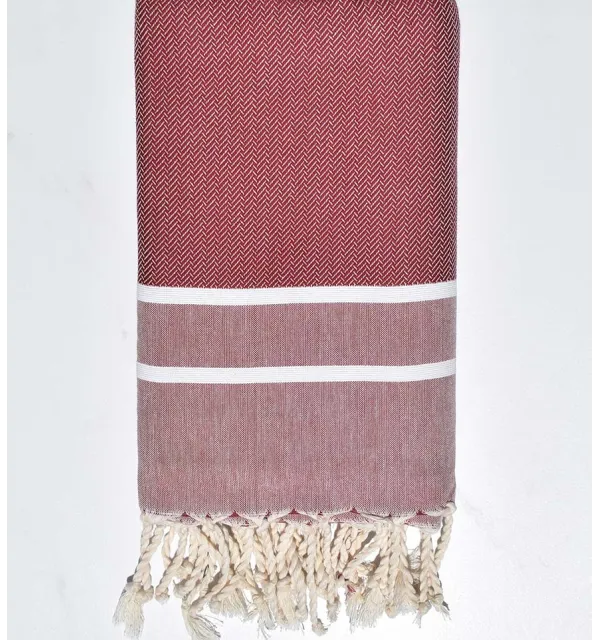Serviette de plage chevron rouge Carmin Fouta Tunisia - 1