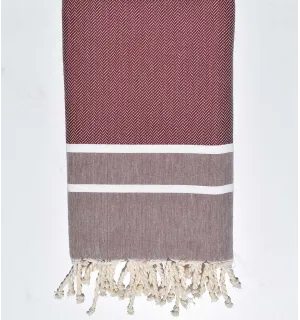 Serviette de plage chevron rouge bordeaux Fouta Tunisia - 1