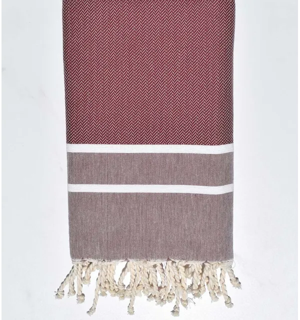 Serviette de plage chevron rouge bordeaux Fouta Tunisia - 1