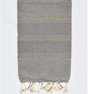 Fouta nid d'abeille taupe avec lurex Fouta Tunisia - 1