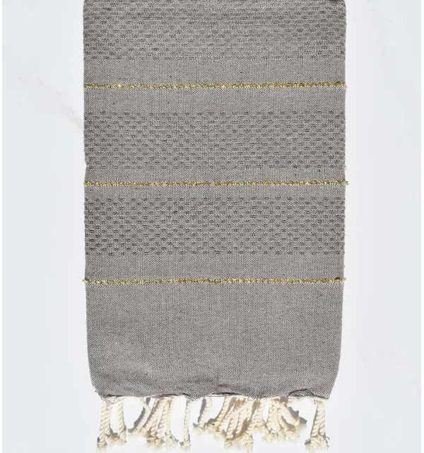 Fouta nid d'abeille taupe avec lurex Fouta Tunisia - 1