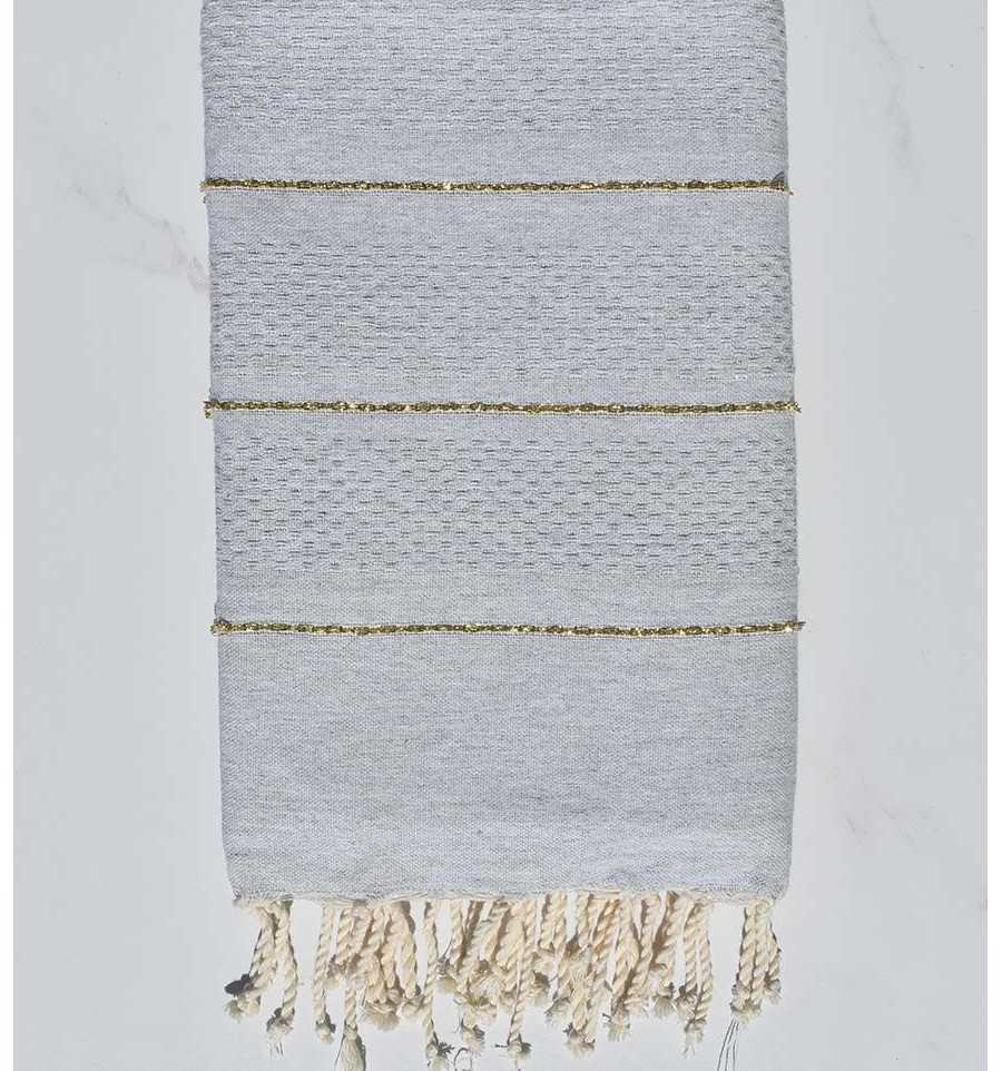 Fouta nid d'abeille gris clair avec lurex