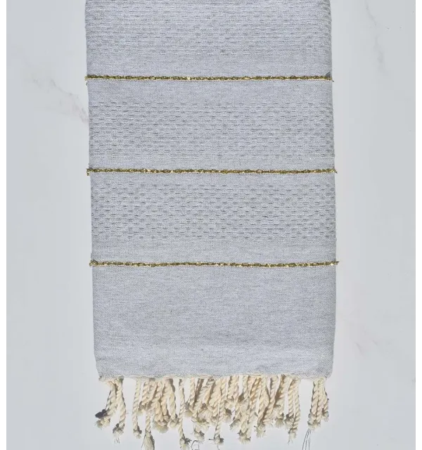 Fouta nid d'abeille gris clair avec lurex - 1