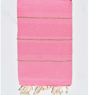 Fouta nid d'abeille rose avec lurex Fouta Tunisia - 1