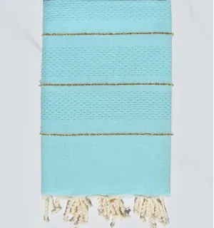 Fouta nid d'abeille vert bleu azurin avec lurex  - 1