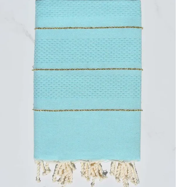 Fouta nid d'abeille vert bleu azurin avec lurex - 1