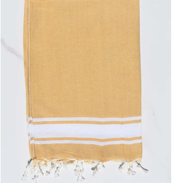 Serviette de table beige bandes blanche Fouta Tunisia - 1
