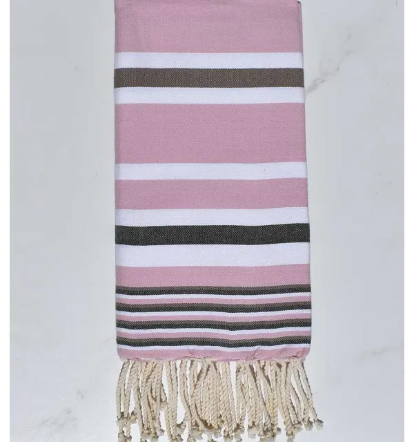 Fouta dina rose avec rayures Fouta Tunisia - 1
