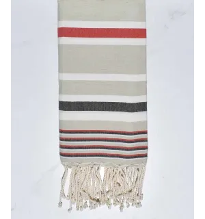 Serviette de plage dina vert pale, rouge, blanc et gris noir  - 1