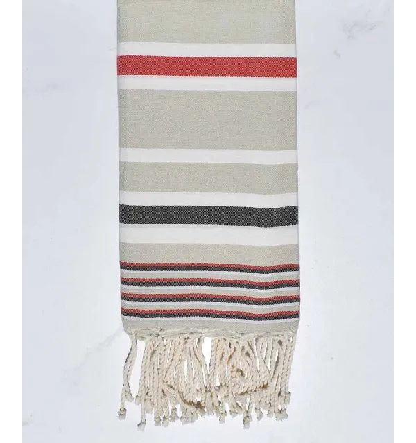 Serviette de plage dina vert pale, rouge, blanc et gris noir - 1