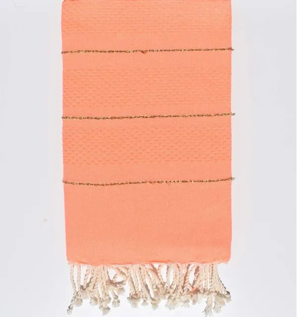 Fouta nid d'abeille corail fluo avec lurex - 1