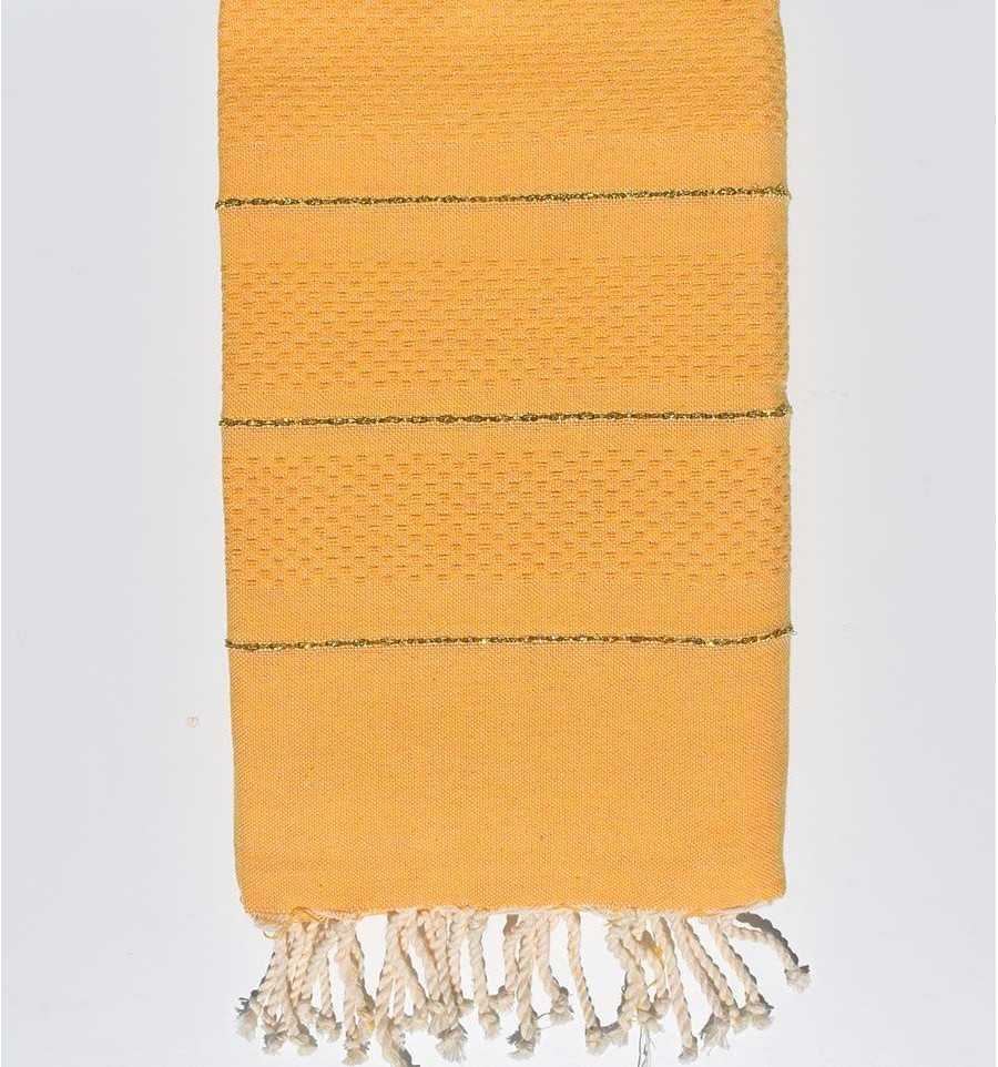 Fouta nid d'abeille jaune moutarde avec lurex