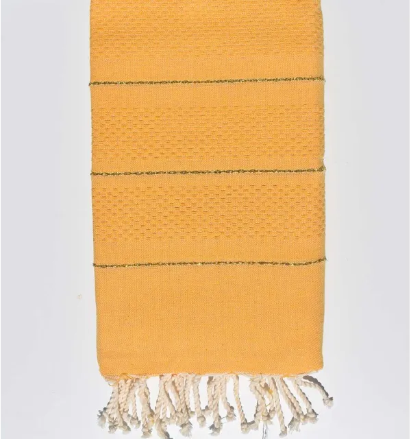 Fouta nid d'abeille jaune moutarde avec lurex Fouta Tunisia - 1
