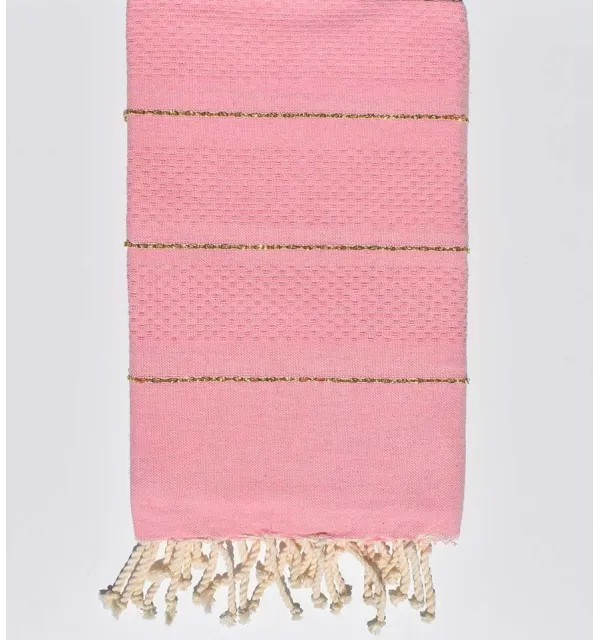 Fouta nid d'abeille rose clair avec lurex - 1