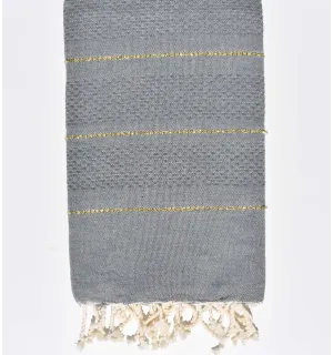 Fouta nid d'abeille gris moyen avec lurex  - 1