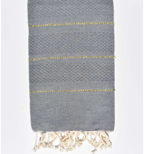Fouta nid d'abeille gris moyen avec lurex - 1