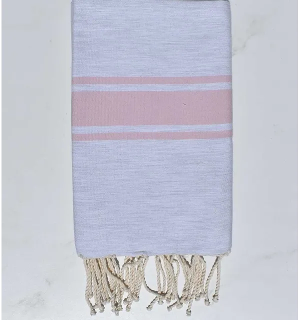 Fouta Plate gris rayée rose Fouta Tunisia - 1