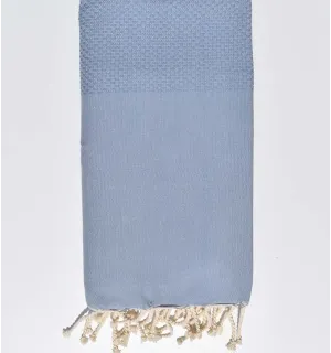 FOUTA Nid d'abeille unie bleu gris  - 1