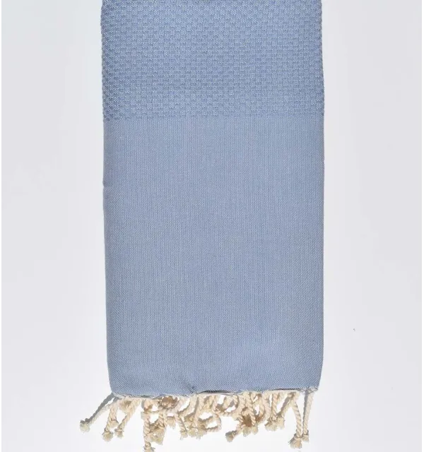 FOUTA Nid d'abeille unie bleu gris - 1