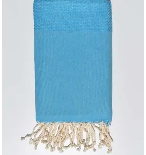 Serviette de plage nid d'abeille unie bleu Cyan Fouta Tunisia - 1