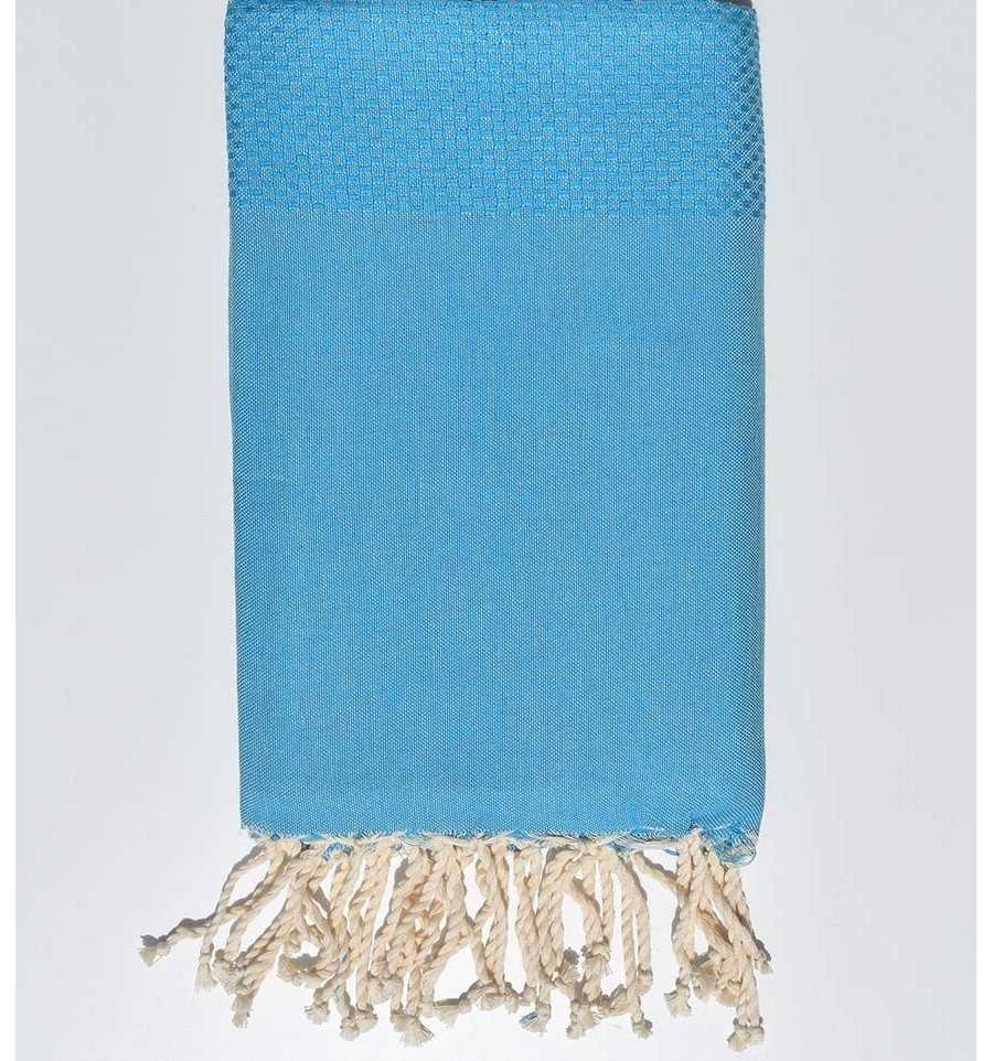 Serviette de plage nid d'abeille unie bleu Cyan