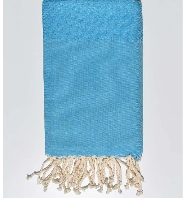Serviette de plage nid d'abeille unie bleu Cyan Fouta Tunisia - 1