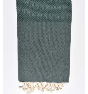Serviette de plage Nid d'abeille unie vert foncé  - 1