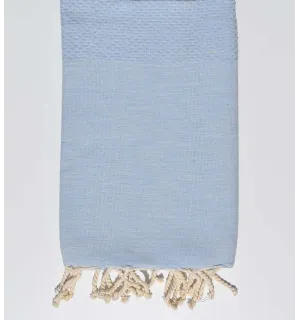 Serviette de plage nid d'abeille unie bleu pastel clair Fouta Tunisia - 1