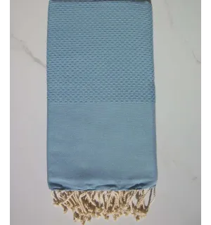 FOUTA nid d'abeille unie bleu roi 