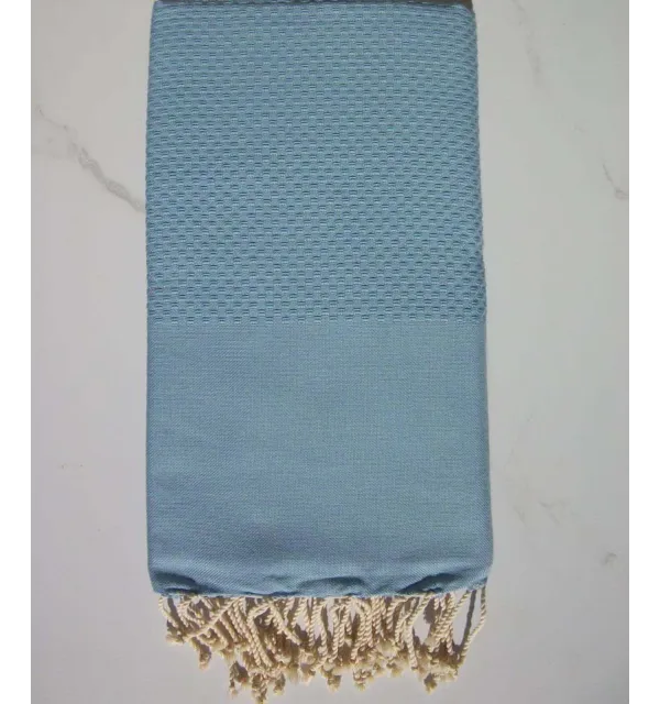 FOUTA nid d'abeille unie bleu roi 