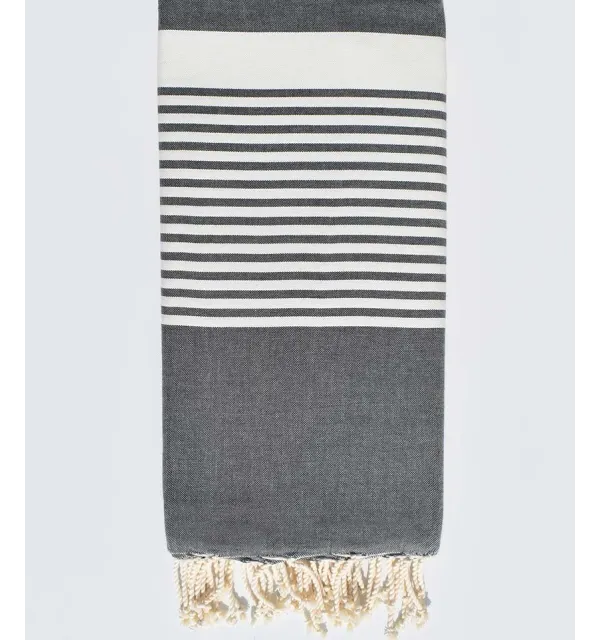 Jeté rayée gris acier et blanc Fouta Tunisia - 2