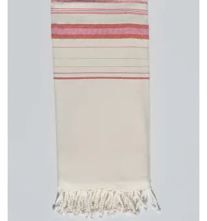 Jeté fadhila blanc crème clair et rose foncé avec lurex Fouta Tunisia - 1