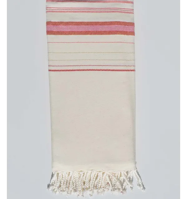 Jeté fadhila blanc crème clair et rose foncé avec lurex Fouta Tunisia - 1